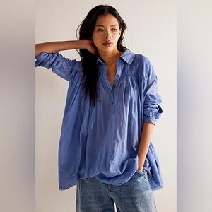 Free People We The Free Sheer Swing Shirt Denim Grey XL